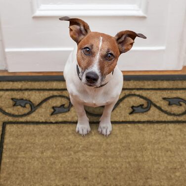 Великий килимок для дверей Relaxdays з натурального кокосу та нековзної ПВХ-гуми, підходить для використання всередині та зовні приміщень, з декоративним візерунком, екологічний прямокутний кокосовий килимок, розміри 2 x 90 x 60 см (В x Ш x Г), натуральни