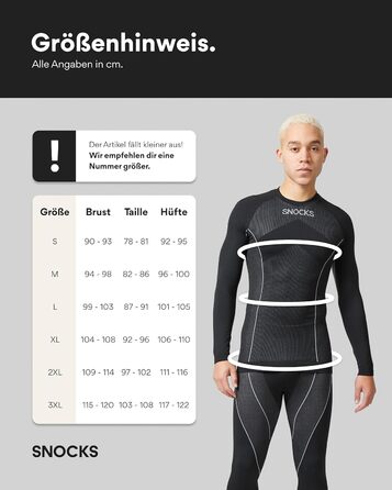 Чоловіча термобілизна Snocks - надзвичайно тепла, щільно прилягає, швидковисихаюча та дихаюча - розміри S-3XL - лижна білизна, функціональна білизна, чорна з отворами для великих пальців