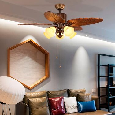 Стельовий вентилятор FAZRPIP низькопрофільний і легкий, 5 лопатей вентилятора з масиву дерева, стельові світильники з підсвічуванн