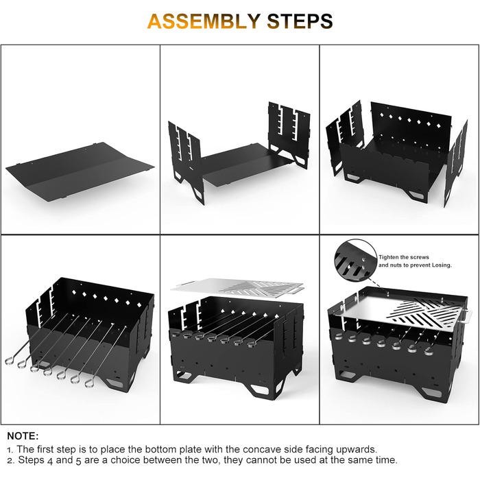 Мобільний вугільний гриль Onlyfire Mangal Шашлик-гриль з планкою та 7 шампурами, портативний вугільний гриль 2 в 1 - ідеально підходить для шашлику, кебабу та овочів, 53 x 34 x 30 см