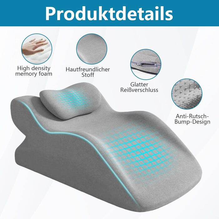 Подушка для підняття ніг Kottwca, клиноподібна подушка з піни з ефектом пам&39яті, ергономічна подушка для ніг, ортопедична клиноподібна подушка для ліжок, диванів, сидіння, сну, читання та відпочинку