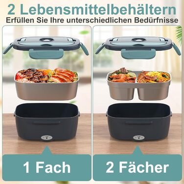 Електричний ланч-бокс потужністю 80 Вт для дорослих, термобокс із сумкою, виделкою та ложкою з нержавіючої сталі та 2 контейнерами для їжі об&39ємом 1,5 л, 3-в-1 12/24/110230 В, герметичний, електричний ланч-бокс для автомобіля, вантажівки, офісу, синій, 