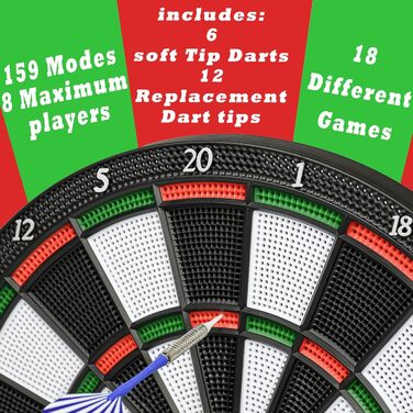 Електронні мішки для дартсу для дорослих та дітей з цифровим світлодіодним дисплеєм для відображення результатів та м&39якими наконечниками для дартсу, автоматична гра з електронним підрахунком очок, 28 ігор, 159 режимів, підходить