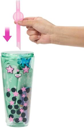 Лялька та аксесуари серії Barbie Pop Reveal Bubble Tea, лялька-модель із запашного зеленого чаю з домашнім улюбленцем, 8 сюрпризів