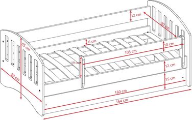 Дитяче ліжко Bjird Молодіжне ліжко 80x160 80x180 біле з шухлядою для захисту від випадіння та рейковою рамою Дитячі ліжка для дівч