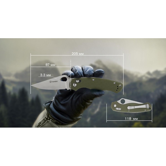 Складаний кишеньковий ніж Ganzo G729-GR, лезо з нержавіючої сталі 440C, ергономічна рукоятка G10 з кліпсою, полювання, риболовля,