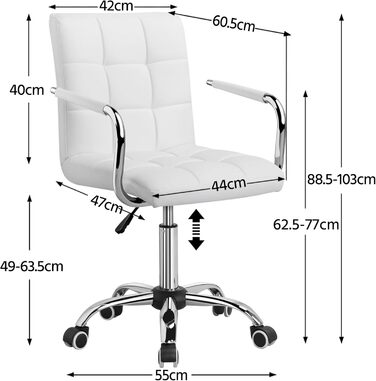 Офісний стілець Yaheetech, стілець для столу, обертовий стілець, робочий табурет зі знімними підлокітниками, регульована висота, штучна шкіра, білий