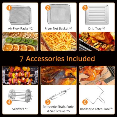 Фритюрниця 18 л XXL, фритюрниця 1800 Вт - Фритюрниця без олії - Фритюрниця з 7 аксесуарами, світлодіодний цифровий сенсорний екран, візуалізоване вікно - Аерофритюрниці Acekool FT1