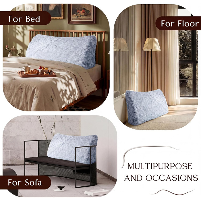 Клиноподібна подушка для спини з м&39якого плюшу Зручна опорна подушка для читання та відпочинку на ліжку, дивані чи кушетці Велика подушка для книги для підтримки спини, сіра, 60 см