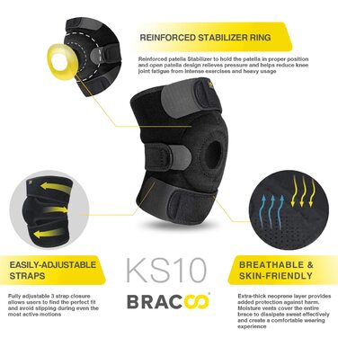 Бандаж на коліно Bracoo KS10 для жінок та чоловіків Бандаж на коліно з розкриттям надколінка - неопреновий бандаж для колінного суглоба ідеально підходить для волейболу, баскетболу, фітнесу, спорту та повсякденного життя (чорний)