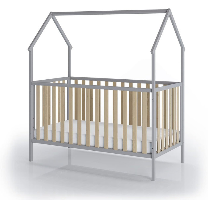 Дитяче ліжко-будиночок FabiMax з малюнком сони, біле лаковане, 140x70 см, виготовлене з масиву сосни (надувний матрац, з шухлядою)