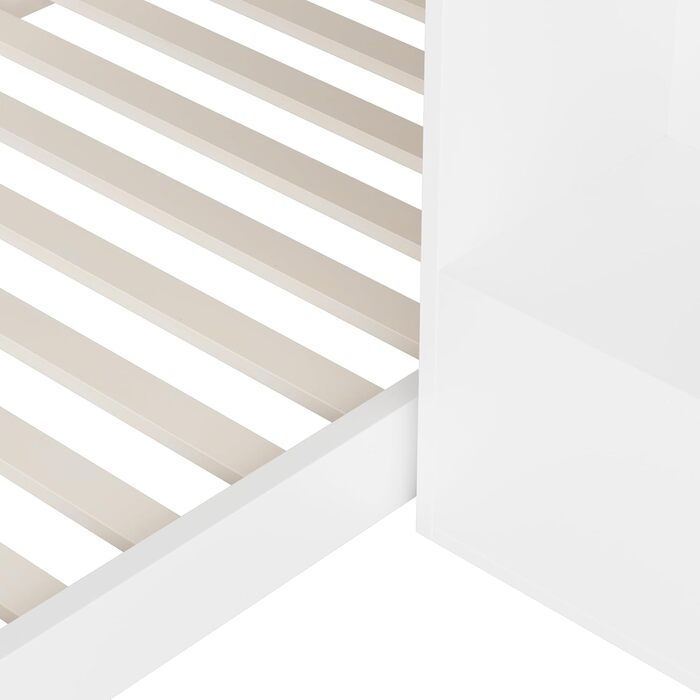 Двоярусне ліжко 90x200 см двоспальне ліжко зі сходами для зберігання речей, дитяче двоярусне ліжко зі стабільним та надійним захистом від падіння для 2 осіб, дитяче ліжко з місцем для зберігання речей/шафками/рейковим каркасом, без матраца (Білий, 90x200 