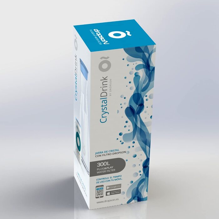 Скляний глечик dropson з фільтром, модель CrystalDrink, 1 л, з синьою кришкою фільтр для води для крану, фільтр-бідон 300 л