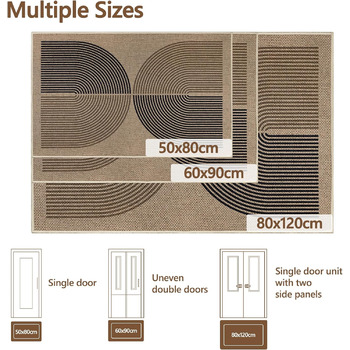 Килимок Capslpad для внутрішніх та зовнішніх дверей 80 x 120 см, вигляд джуту, нековзний килимок для уловлювання бруду, тонкий килимок для дверей, який можна прати, килимок для вхідних дверей, вхідної зони, балкону, чорний/коричневий, 80 x 120 см (прямоку