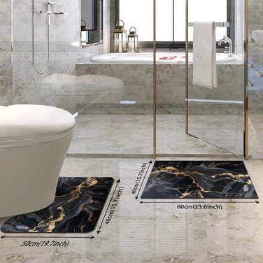 Комплект килимків для ванної comfoyar, 2 шт. и, суперпоглинаючі килимки для ванної з чорним мармуровим візерунком, нековзні, швидковисихаючі килимки для ванної, м&39які килимки для ванної, що миються, 40x60 см 40x50 см