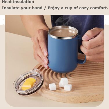 Ізольована металева кружка кухоль з нержавіючої сталі об&39ємом 450 мл, з подвійними стінками, що зберігають тепло Кришка з ручкою для дорожньої кавової кружки, для кемпінгу та дорослих, Hydrat Blue