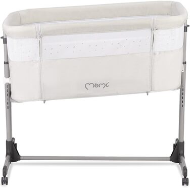 Багатофункціональне приліжкове та дитяче ліжко Momi REVO, 6-рівневе регулювання висоти від 72 до 82 см, з колесами, включаючи матрац, кріпильні ремені, сітку від комах та ручку з іграшками