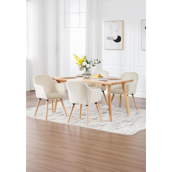 Обідні стільці WOLTU, комплект з , для спальні, кухні, вітальні, м&39які кухонні стільці з підлокітниками, виготовлені з оксамиту та масиву дерева, кремово-білий, комплект з