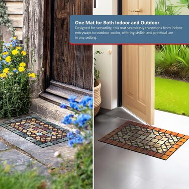 Килимок для дверей Nicoman Elegant Tile Mat Barrier, екологічний, стійкий до подряпин та ковзання, для використання всередині та зовні приміщень, форма півмісяця (75x44 см), червона облямівка, червона облямівка, 75 см (круглий)