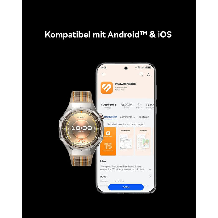 Розумний годинник HUAWEI Watch GT 6 Pro, GPS, ЕКГ, 1,47-дюймовий AMOLED-дисплей, до 21 дня роботи від акумулятора, комплексні функції для їзди на велосипеді, понад 100 спортивних режимів, сумісний з Android та iOS, моніторинг здоров&39я, чорний, автономни