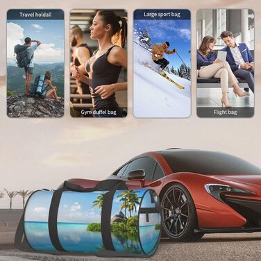 Спортивна сумка, дорожня сумка, Острів у морі (дизайн), з нічним друком, чорна, універсальний розмір, сумка для подорожей