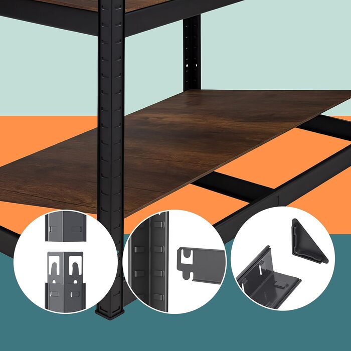 Міцний стелаж Relaxdays, ВШХ 180x60x30 см, 500 кг, 5 полиць, індустріальний стиль, полиця для зберігання в підвалі, вставного типу, чорний/коричневий