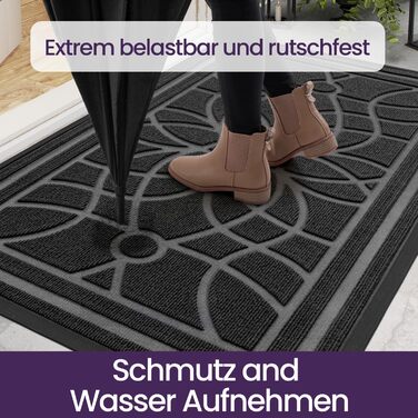 Килимок для вулиці DEXI, нековзкий, 60 x 90 см, миючий килимок для уловлювання бруду, водонепроникний, килимок для вхідних дверей, балконних або патіо дверей, сірий, 60 x 90 см (прямокутний)