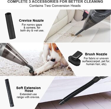 Акумуляторний ручний пилосос URAQT, 4 в 1 8500PA Легкий акумуляторний 120 Вт автомобільний пилосос Зарядка від USB з миючим фільтр