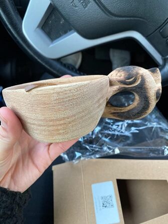 Дерев&39яна чашка MUGUOY Kuksa ручної роботи - чашка із зображенням голови тварини Kuksa Guksi, дерев&39яна чашка kuksa для мандрівників та кемпінгу в буші, гарний подарунок для любителів природи. (Лис*1)
