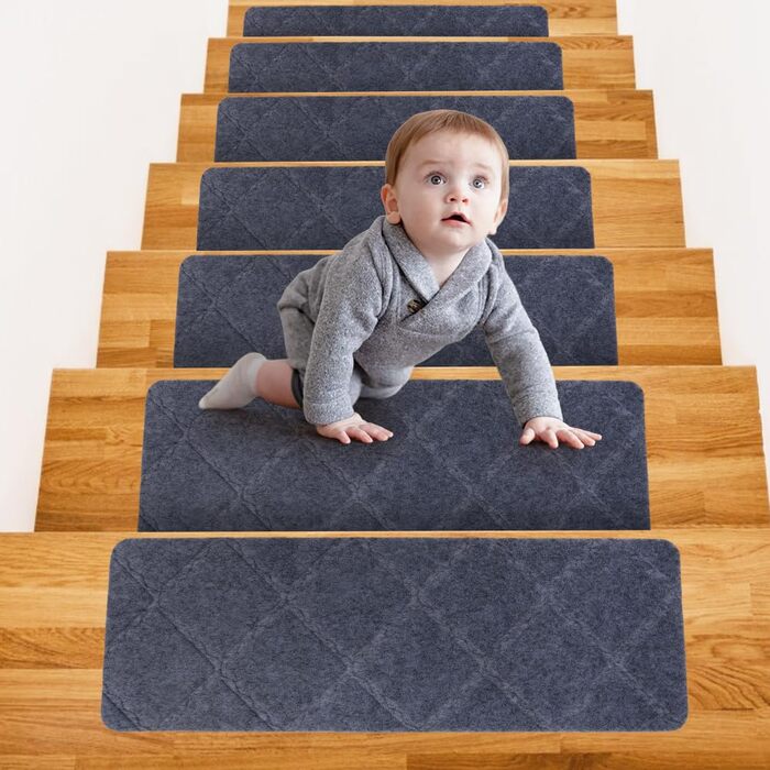 Килимки для сходів, протиковзкі килимки для сходів, самоклеючі килимки для сходів для внутрішнього використання, 15 шт. , захисний килимок для сходів для використання в приміщенні з дітьми, людьми похилого віку та собаками (темно-сірий)