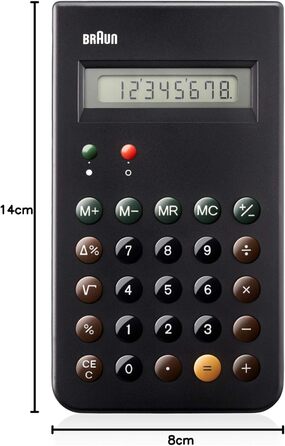 Кишеньковий калькулятор BRAUN BNE 001 BK CULT, Дітер Рамс, 8-розрядний РК-дисплей з твердою розсувною кришкою, чорний