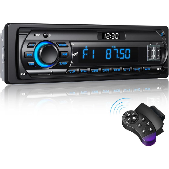 Автомобільна стереосистема RDS Bluetooth для 9-24 В, FM/AM 1Din Автомобільна стереосистема з Bluetooth гучного зв'язку, 7-колірна автомобільна стереосистема з 2 USB/MP3-плеєрами/AUX/SD/незалежним годинником, 30 станцій для зберігання багатобарвних