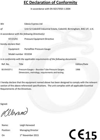 Манометр з портафільтром для вимірювання тиску заварювання для еспресо-машин