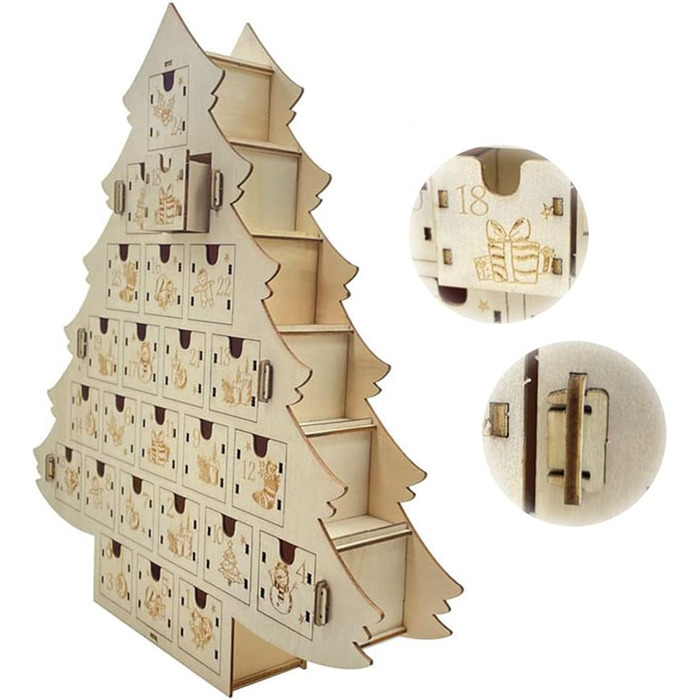Дерев'яний календар для різдвяної ялинки 24 дні Kelisdi