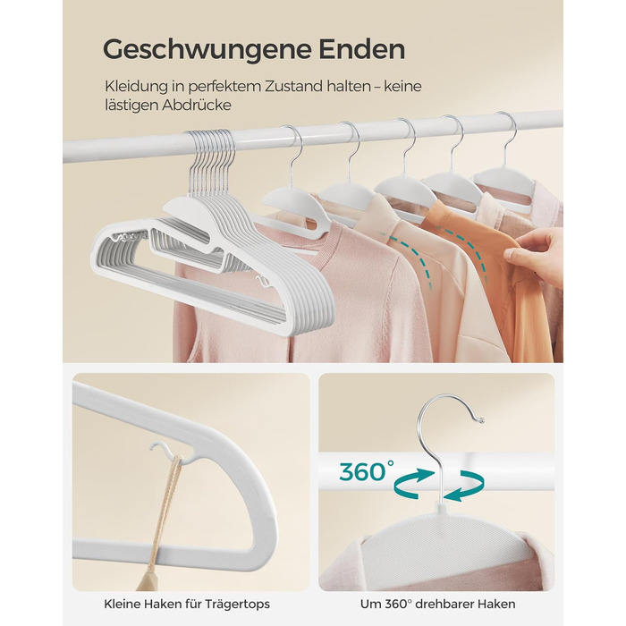 Набір з 50 пластикових вішалок для одягу, U-подібний отвір, компактні, товщина 0,5 см, ширина 41,5 см, гачок, що обертається на 360, білий, CRP041W05 Білий 50 шт.