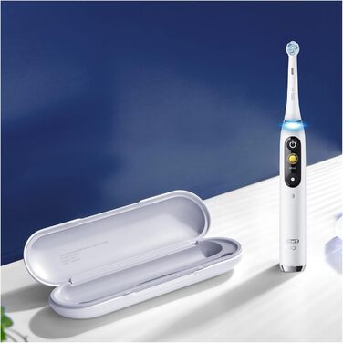 Електрична зубна щітка Oral-B iO Series 9, 7 режимів чищення для догляду за зубами, магнітна технологія та 3D-аналіз поверхні зубів, кольоровий дисплей і зарядний футляр, білий алебастр