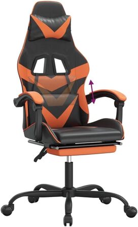 Геймерське крісло з підставкою для ніг, чорно-помаранчева штучна шкіра, регульована спинка та висота, функція повороту на 360 градусів, міцний та брудовідштовхувальний матеріал, ергономічний дизайн, 36,5 x 42 см (Ш x Г), помаранчевий колір