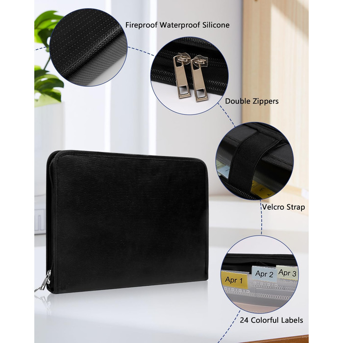 Папка для документів формату А4, вогнетривка коробка для документів, водонепроникна сумка для документів з 13 відділеннями та кількома кишенями для офісу, дому, школи, сумка на блискавці для документів та цінностей