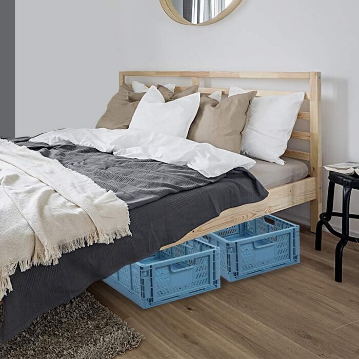 Складані пластикові коробки для зберігання Gunolye з 4 предметів, міцні, складані пластикові кошики, штабелювані пластикові транспортні коробки, спальня, офіс, 34 x 26 синього кольору