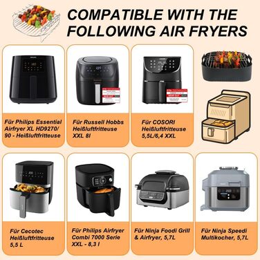 Аксесуари для фритюрниці YQL XXL Квадратна фритюрниця, багаторазова фритюрниця з гарячим повітрям підходить для фритюрниці Philips 6.2 л, COSORI 5.5 л-6.4 л/NINJA 5.7 л/Russell Hobbs Airfryer