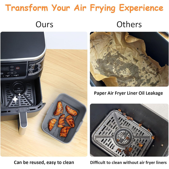 Аксесуари для фритюрниці ddLUCK Силіконова фритюрниця, складні силіконові форми для Ninja Foodi AF400EU/SL400EU/Cookwise/Princess і всі 7.6-9.5 л фритюрниці Dual Zone з магнітною кулінарною книгою (сірий, 2 шт. )