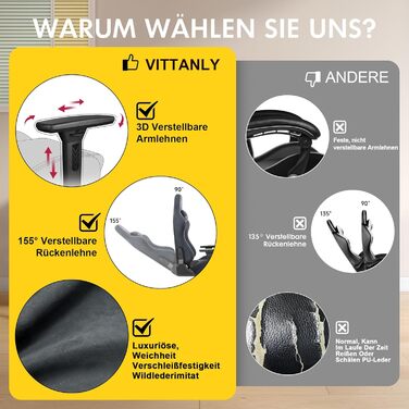 Ігрове крісло Vittanly, розкішне ігрове крісло зі штучної замші, офісне крісло, ергономічне робоче крісло з підставкою для ніг, підголівником та поперековою подушкою, 3D-підлокітники, спинка 90-155, сірий колір