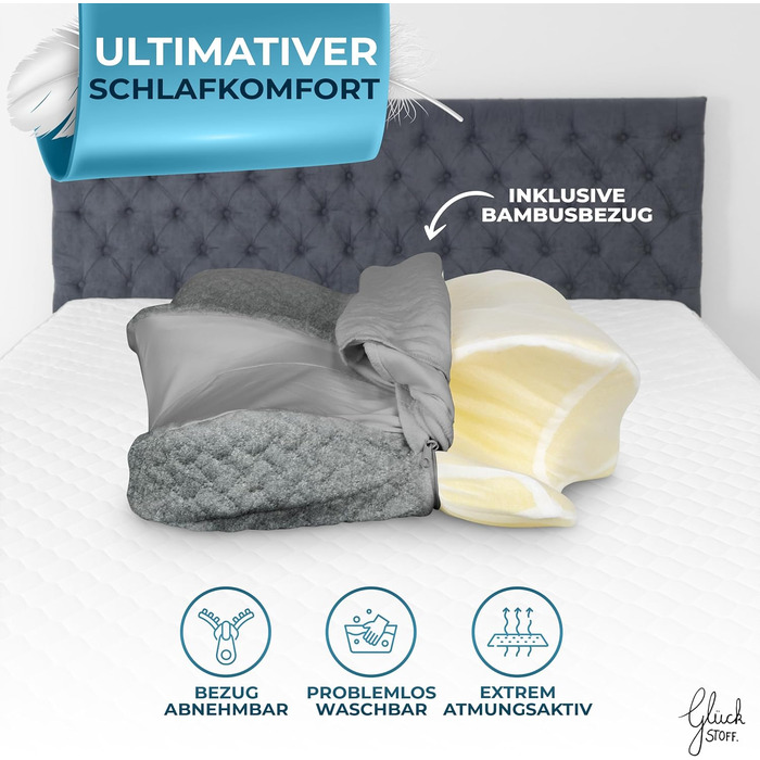 Наволочка Glckstoff для ортопедичної подушки з охолоджувальним та зігріваючим ефектом з бамбукового волокна та спандексу М&39яка та затишна Змінний чохол Сірий Версія Змінний чохол Ergo Grey