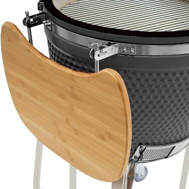 Гриль камадо Ø 52 см KURO, сірий вугільний гриль з бамбуковою полицею, термометром, дерев'яною ручкою, коліщатками керамічний грил