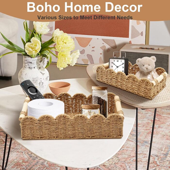 Плетений кошик для зберігання, набір з 2 шт. , кошики для зберігання у ванній кімнаті, декоративні кошики, кошик-органайзер для пеленального столика на кухню, дитячу кімнату, вітальню, кошик для рушників та туалетного паперу (натуральний)