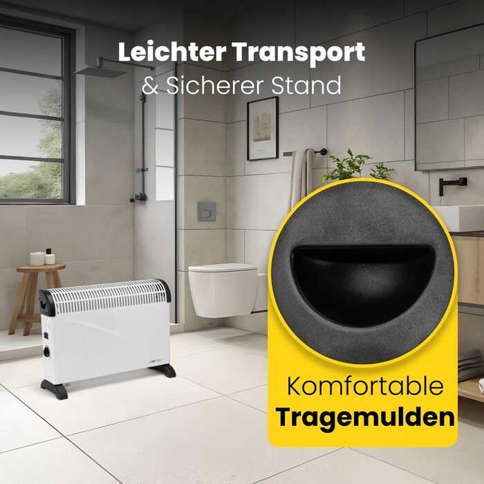 Конвекторний обігрівач Clatronic Портативний обігрів для вашого дому Електричний обігрівач з 3 режимами нагріву Обігрівач з термостатом До 40 кв. м Конвектор із захистом від перегріву KH 3077 N Чорний