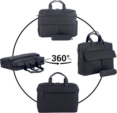 Чоловіча шкіряна сумка для ноутбука Sunsa, 14-дюймовий діловий портфель. Чорна велика сумка-сумка для ноутбука / сумка для ноутбук