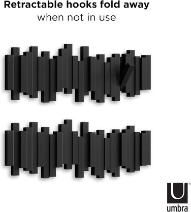 Вішалка Umbra Stbchen - Сучасна та компактна вішалка з 5 рухомими гачками для курток, пальто, шарфів, сумок та іншого, чорний чорн