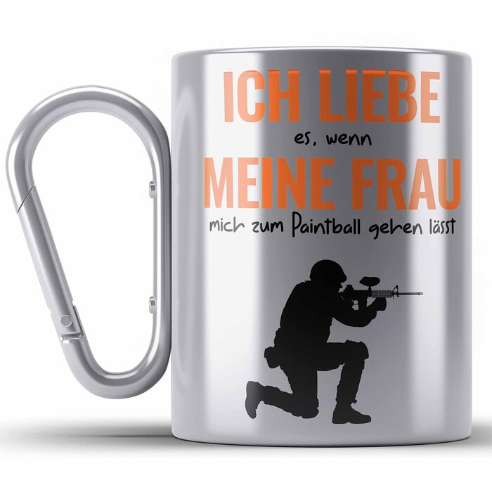 Тренд - Кухоль з нержавіючої сталі для пейнтболу з карабіном - Ідея подарунка для чоловіків, гравців у пейнтбол, кумедна ідея подарунка (срібна)