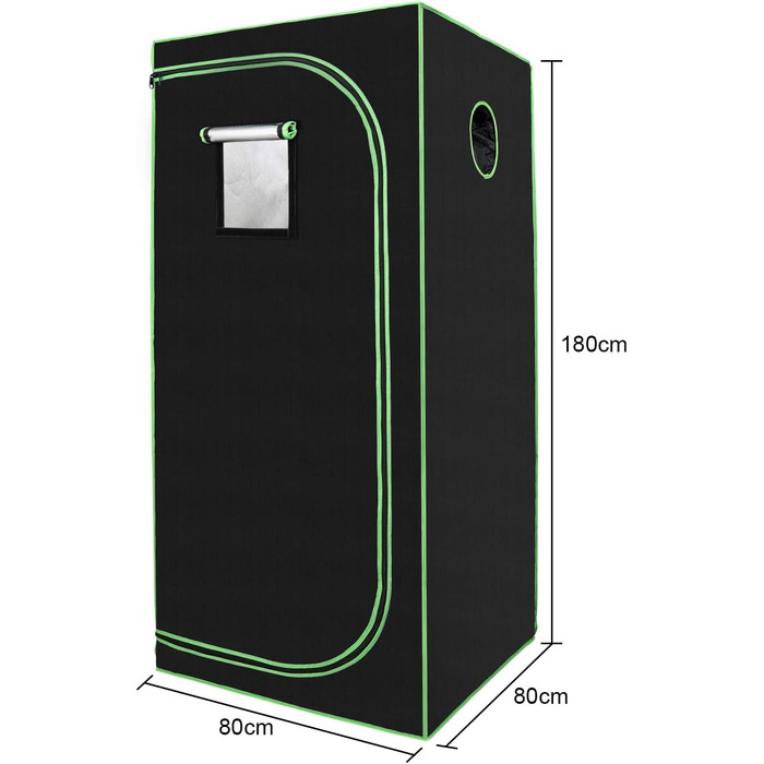 Гроубокс 80x80x180 см для вирощування рослин вдома. Світлонепроникний та водонепроникний, чорно-зелений.